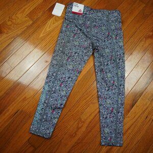 REEBOK Girls Youth 10/12 Athletic Gym Workout Leggings Pants Gray Pink